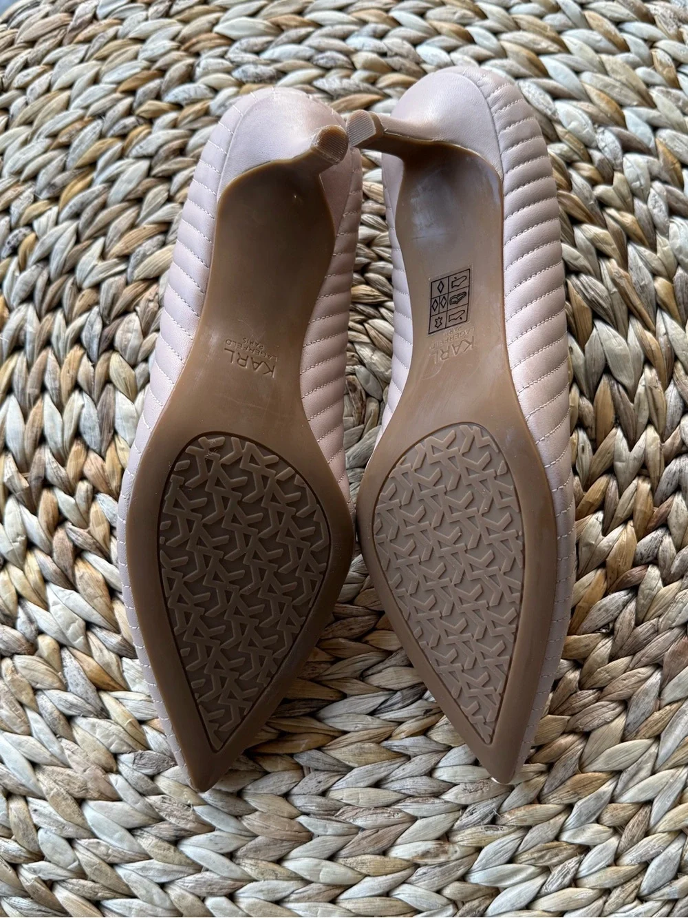 Karl Lagerfeld Quilted Pointed Toe Flats in Nude - Picture 5 of 7